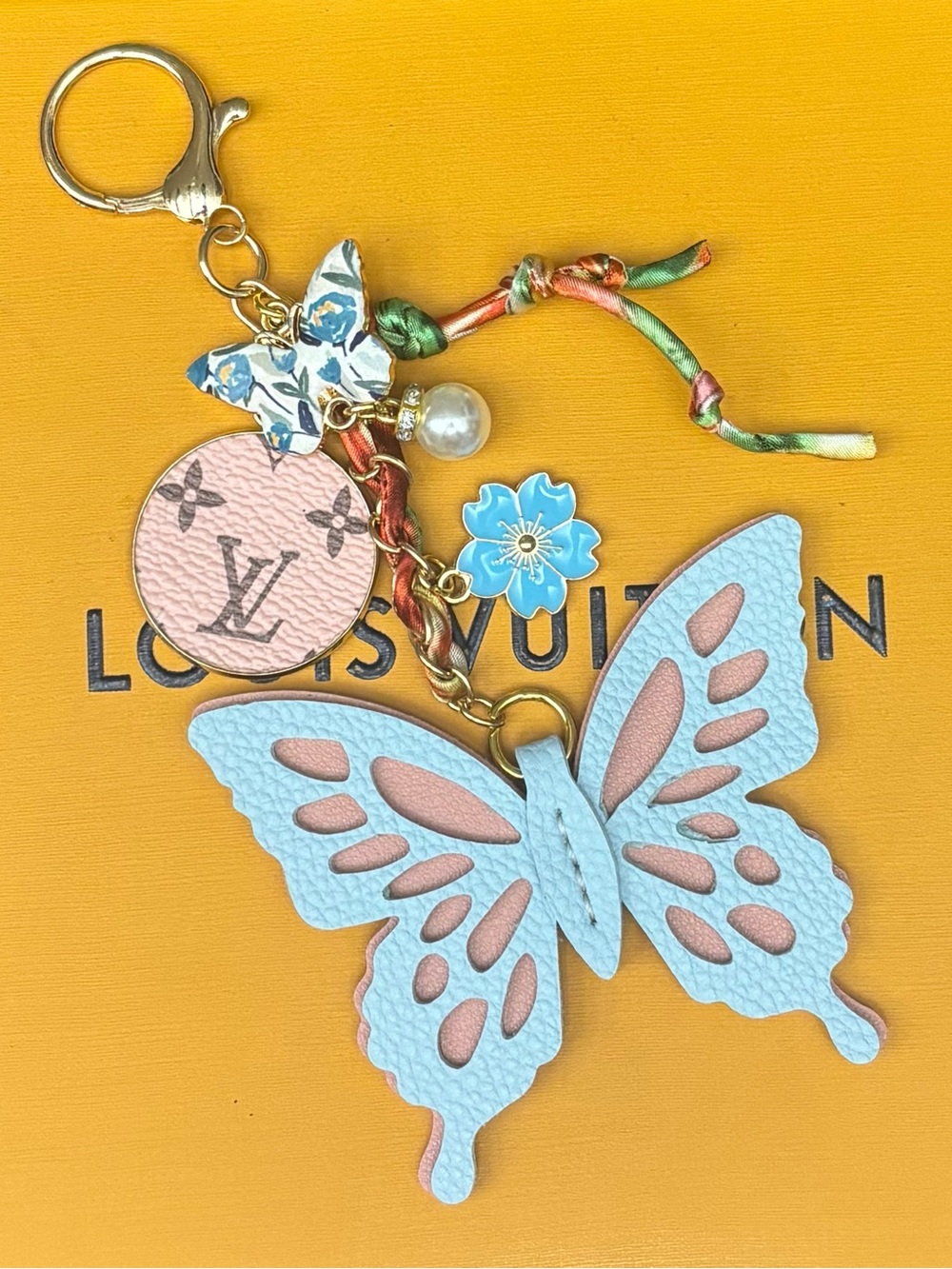 Louis Vuitton Pastel Blue & Pink Butterfly Charm, Bag Charm, Keychain, Handmade